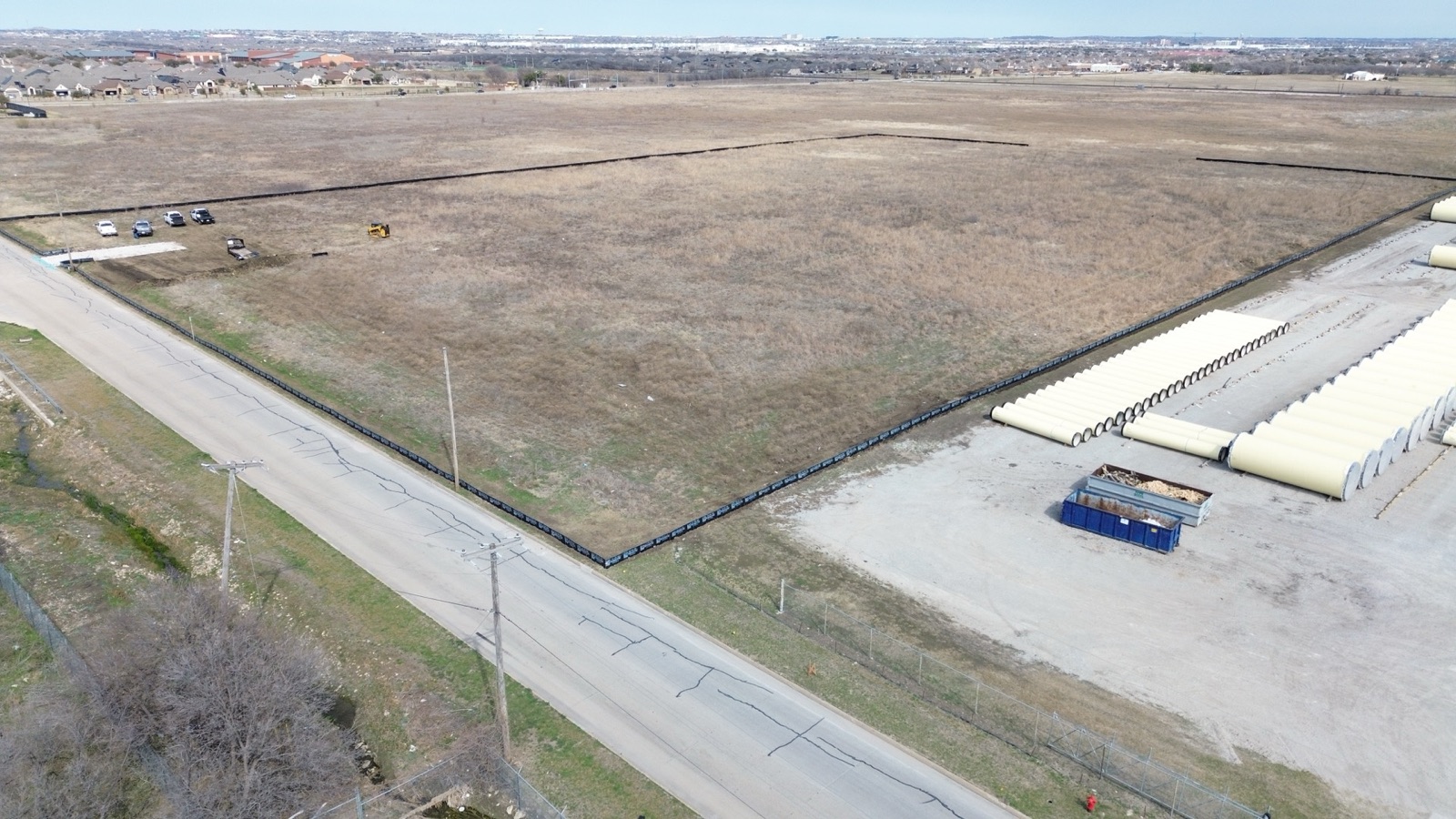 Industrial site grading and civil work in North Texas, drone view
